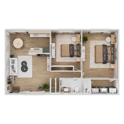 Floor plan for 2 beds, 1 bath, 880 sqft